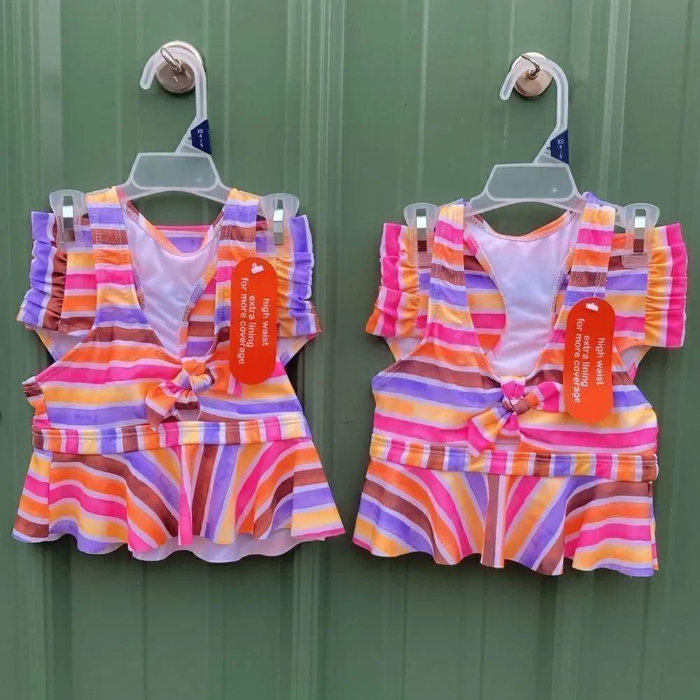 GIRLS STRIPED TANKINI Swimsuit Bathing Suit UPF 50+ 2-Pack Size 4/5